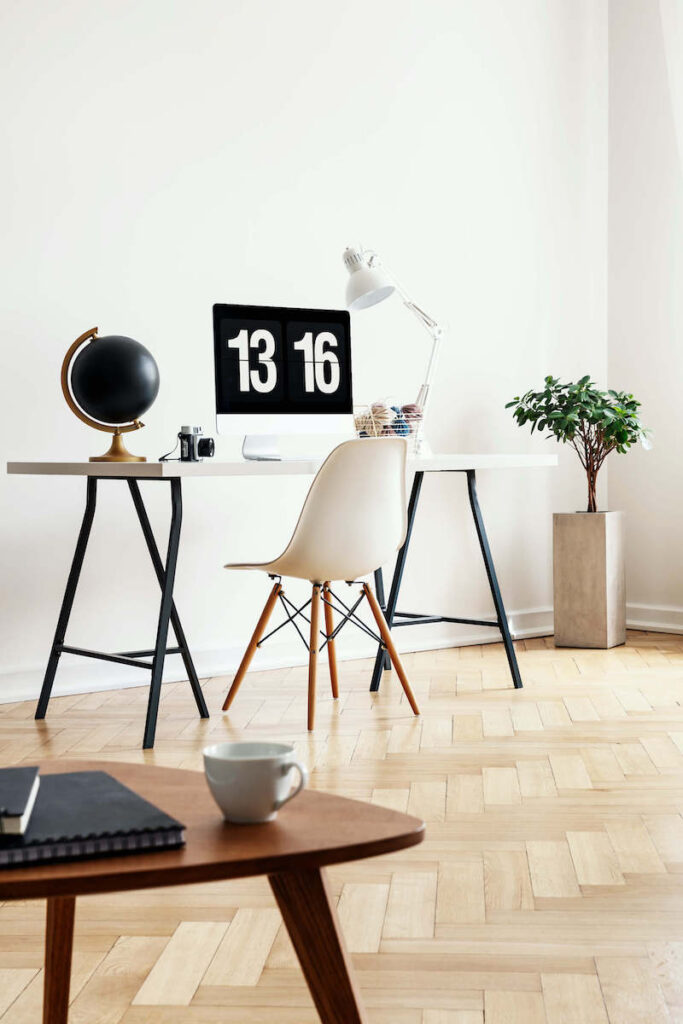 Minimalist home office workspace setup in Astoria or Montenegro property